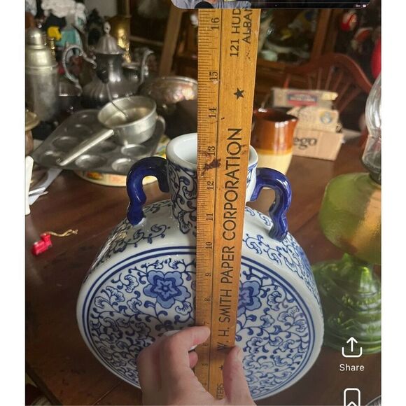 12.5” Porcelain Qing Qianlong Blue And White Floral Pattern Moon Vase Rose - Picture 2 of 3